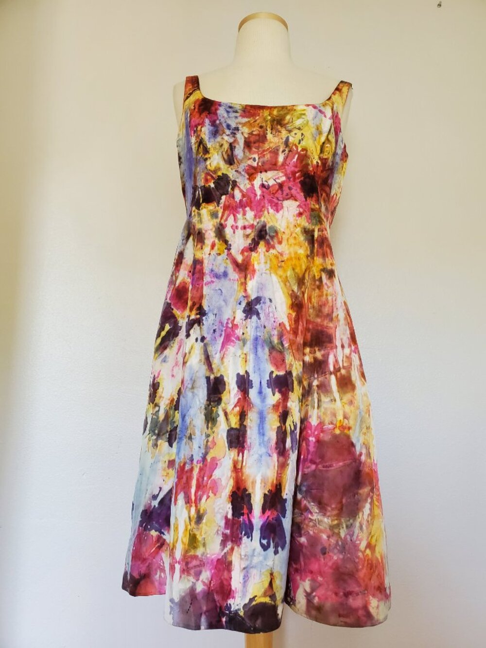 Silk Short Dress 8 10 12 bridesmaid party prom tie dyed rainbow red yellow black - Picture 3 of 8